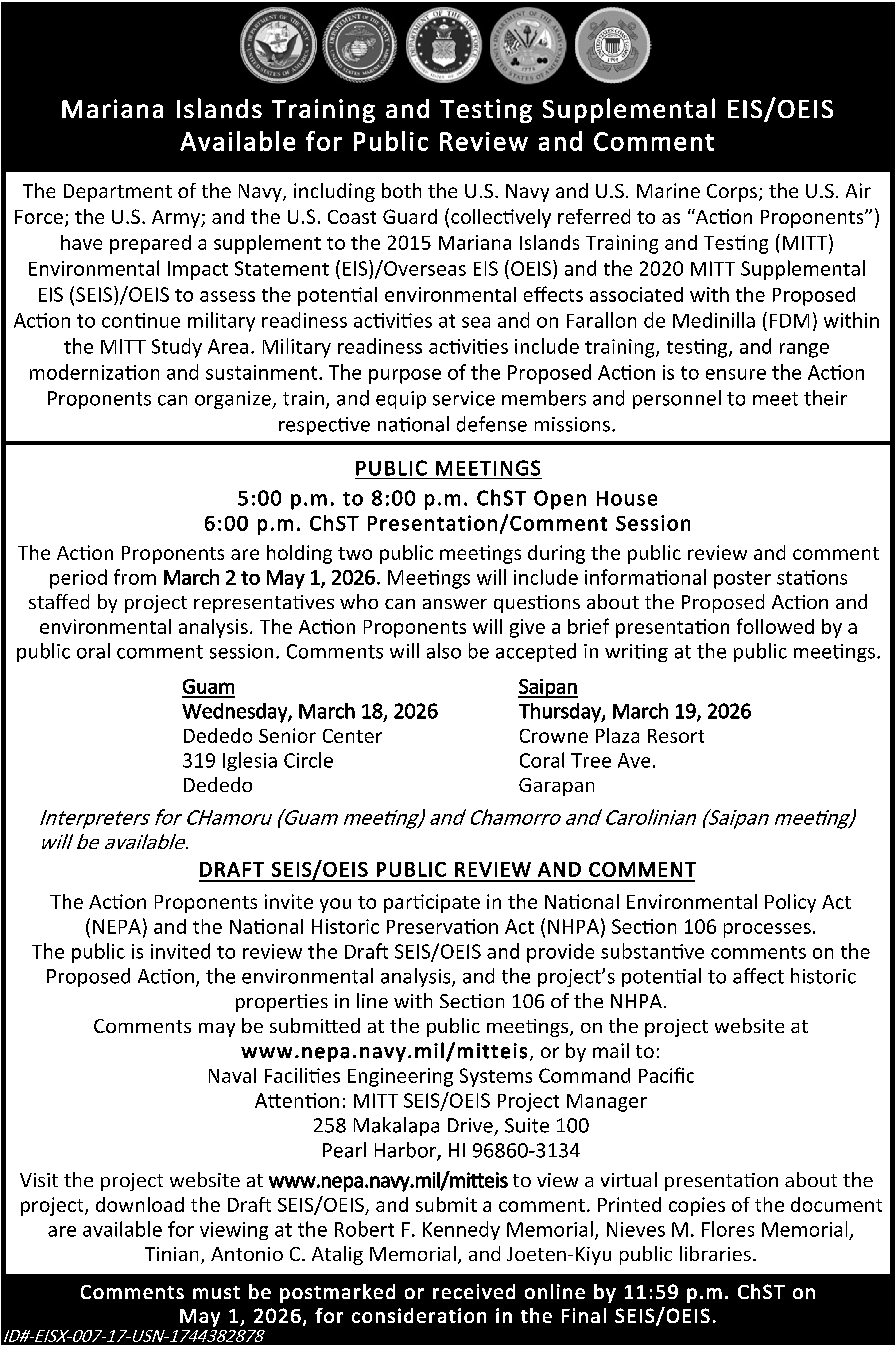 Guam and Saipan Public Meetings Newspaper Notice
